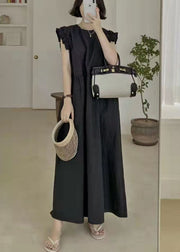 Black Patchwork Cotton Maxi Dresses Ruffled Summer