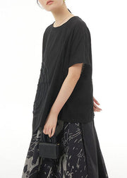 Black Patchwork Cotton T Shirt O Neck Loose Summer