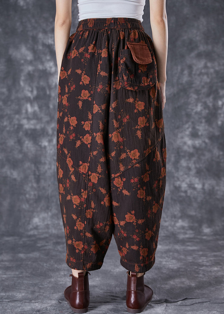 Black Patchwork Linen Harem Pants Oversized Print Summer