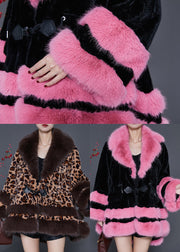 Black Patchwork Mink Velvet Jacket Fur Collar Drawstring Spring