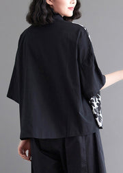 Black Patchwork Tie Waist Shirt Half Sleeve