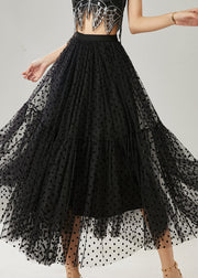 Black Patchwork Tulle Skirts Elastic Waist Dot Summer