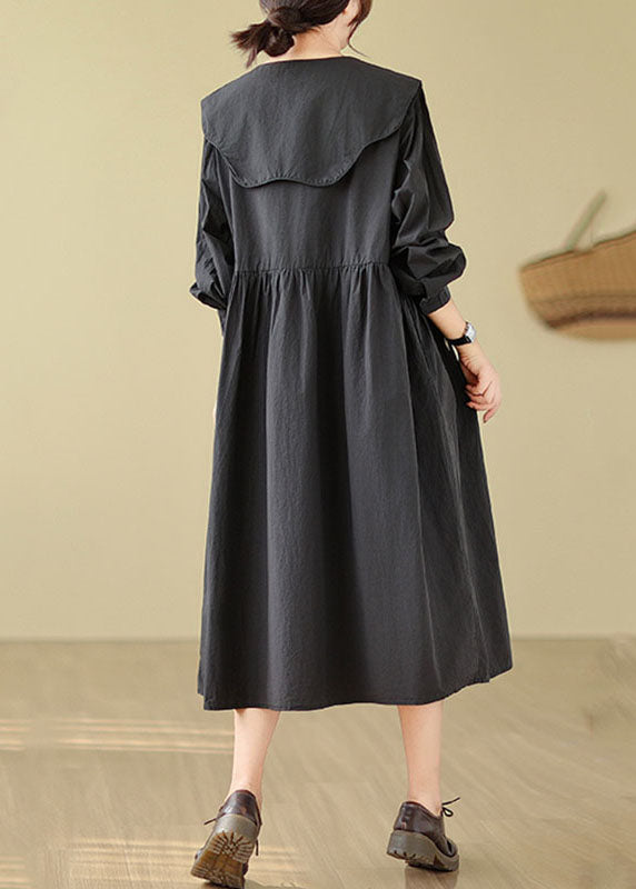 Black Peter Pan Collar Patchwork Maxi Dress Fall