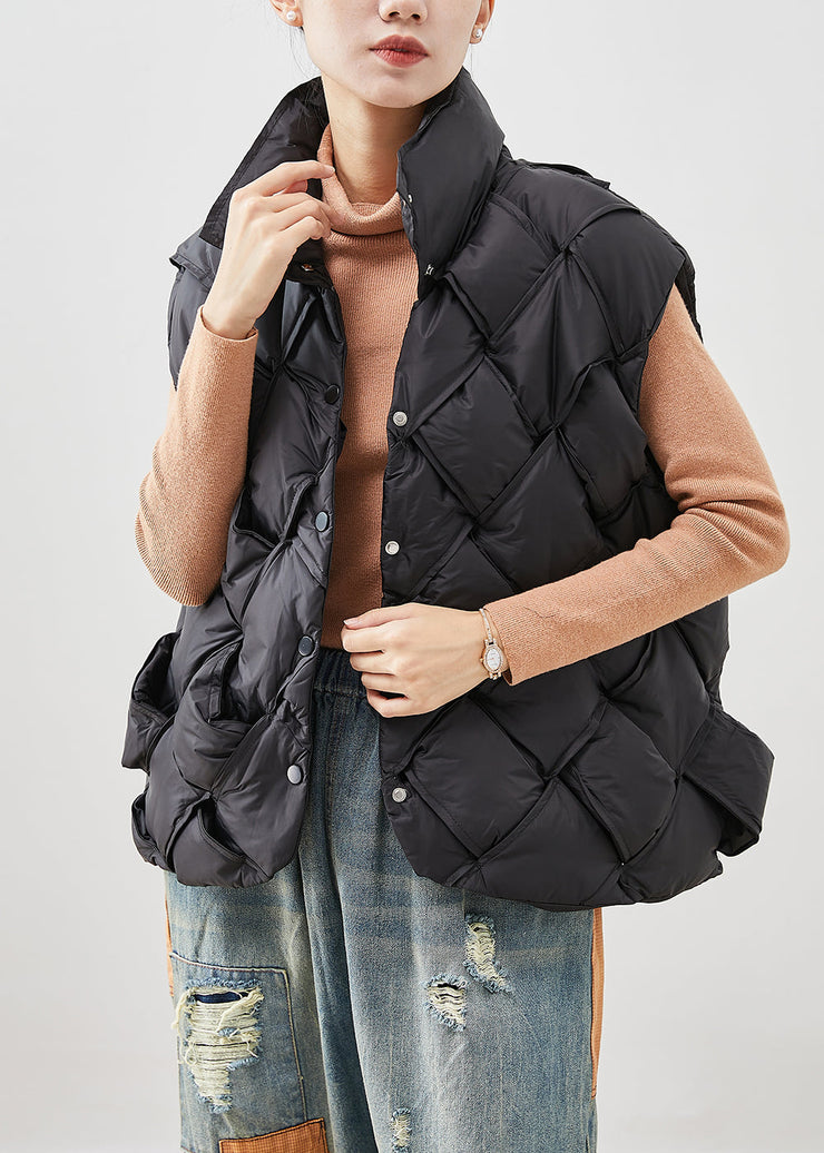 Black Plaid Duck Down Puffers Vests Oversized Winter