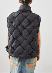 Black Plaid Duck Down Puffers Vests Oversized Winter