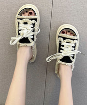 Black Platform Casual Splicing Tassel Lace Up Slide Sandals