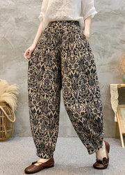 Black Pockets Cotton Summer Harem Pants Elastic Waist