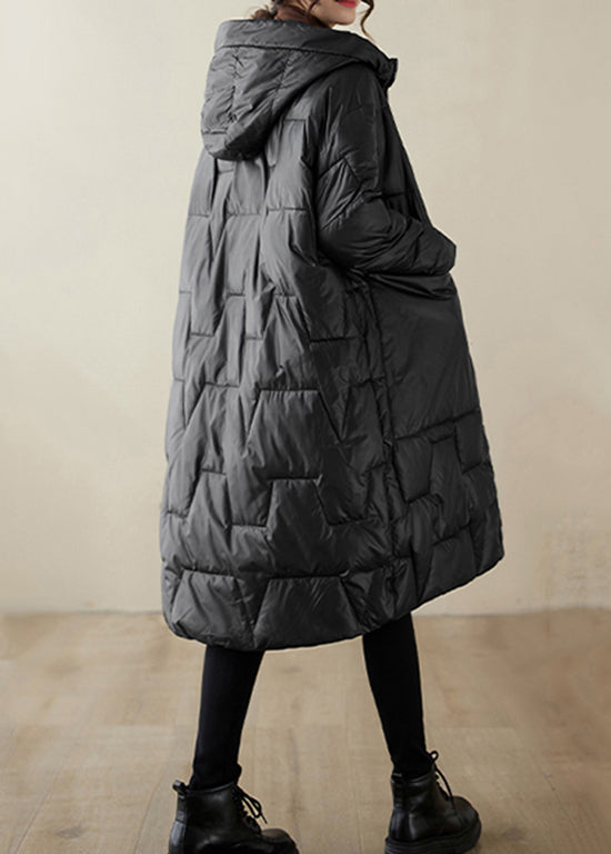 Black Pockets Fine Cotton Filled Coats Hooded Zippered Winter