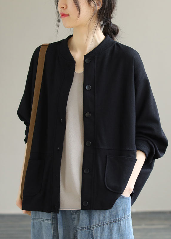 Black Pockets Patchwork Cozy Cotton Coat Fall