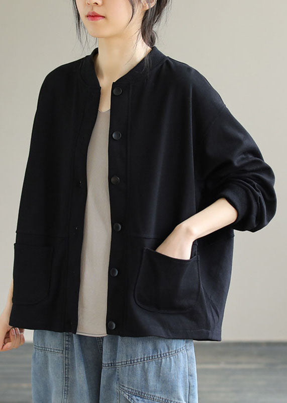 Black Pockets Patchwork Cozy Cotton Coat Fall