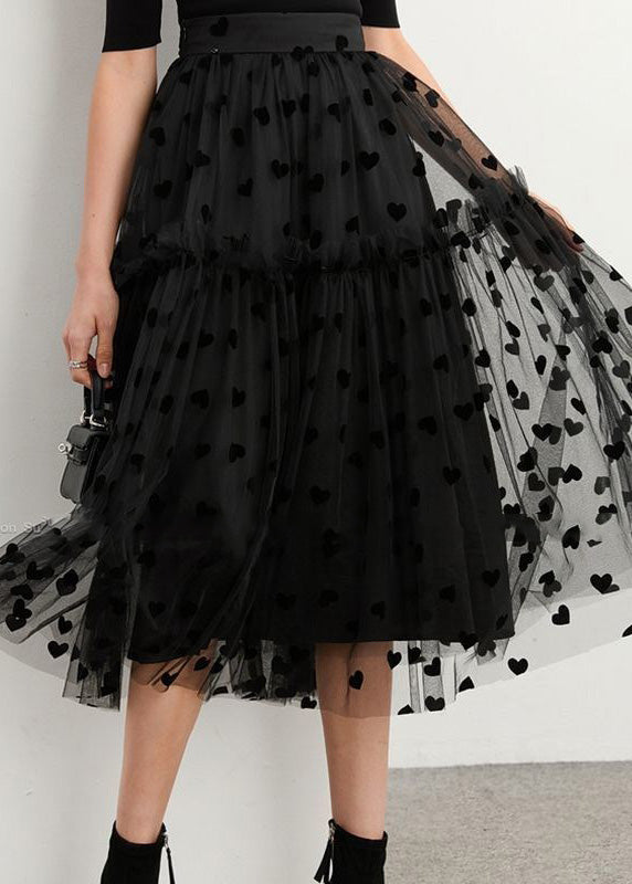 Black Ruffles Patchwork Dot Tulle Skirt Spring