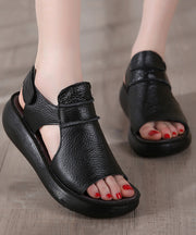 Black Sandals Splicing Wedge Sandals Peep Toe