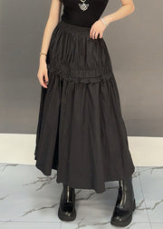 Black Solid Elastic Waist Loose Cotton Fall Skirts Ruffled