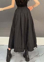 Black Solid Elastic Waist Loose Cotton Fall Skirts Ruffled