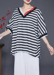 Black Striped Chiffon Beach Vest V Neck Summer