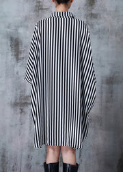 Black Striped Chiffon Shirt Dress Oversized Batwing Sleeve