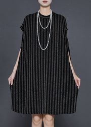 Black Striped Cotton Day Dress Oversized Summer