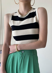 Black Striped Cozy Knit Tank O Neck Summer