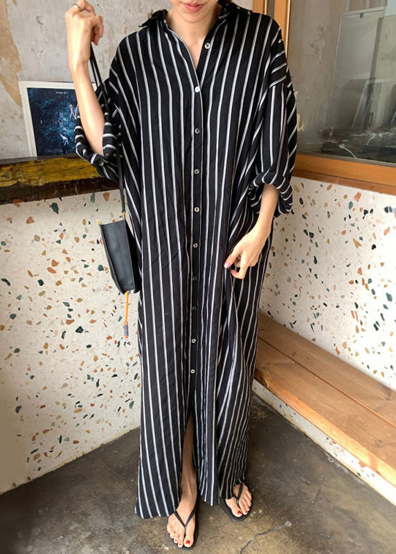 Black Striped Long Shirts Dresses Long Sleeve