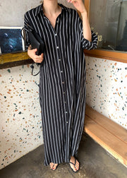 Black Striped Long Shirts Dresses Long Sleeve