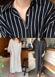 Black Striped Long Shirts Dresses Long Sleeve