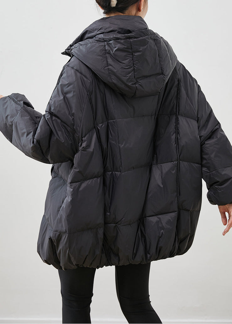 Black Thick Duck Down Jackets Oversized Pockets Winter