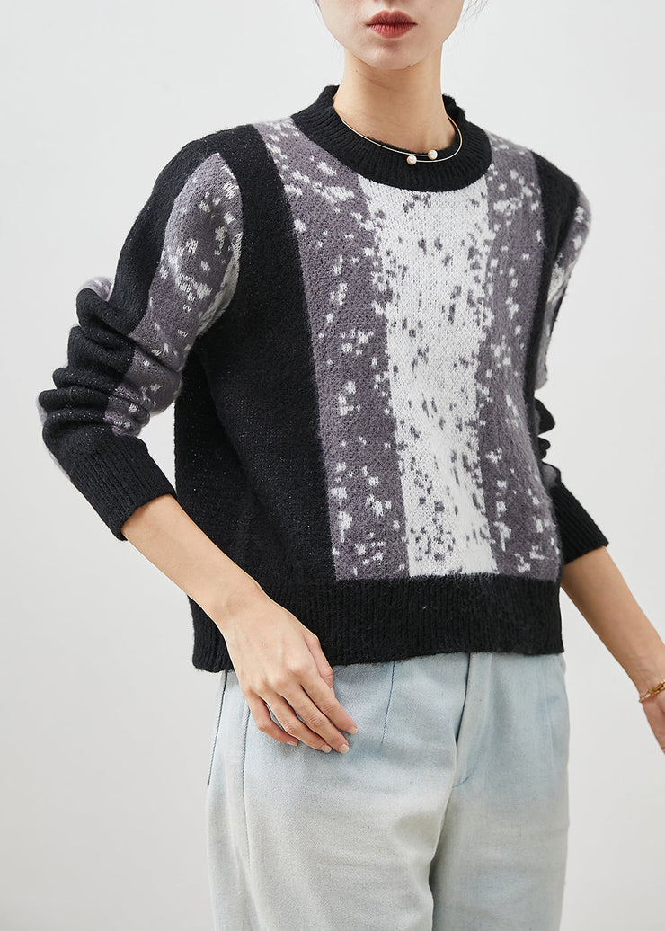 Black Tie Dye Knit Short Sweater Thick Winter