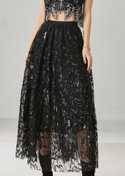 Black Tulle Holiday Skirt Leaf Sequins Spring