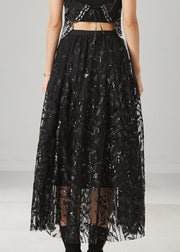 Black Tulle Holiday Skirt Leaf Sequins Spring