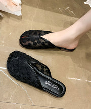 Black Tulle Slide Sandals Hollow Out Embroidery Splicing