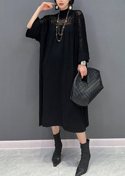 Black Turtleneck Hollow Out Knit Maxi Dress Fall