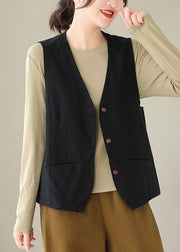 Black V Neck Thin Cotton Waistcoat Fall