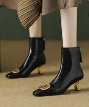 Black Zippered Classy Splicing Cowhide Leather High Heel Boots