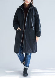 Black Zippered Thick Warm Parka Winter