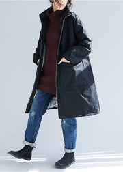 Black Zippered Thick Warm Parka Winter