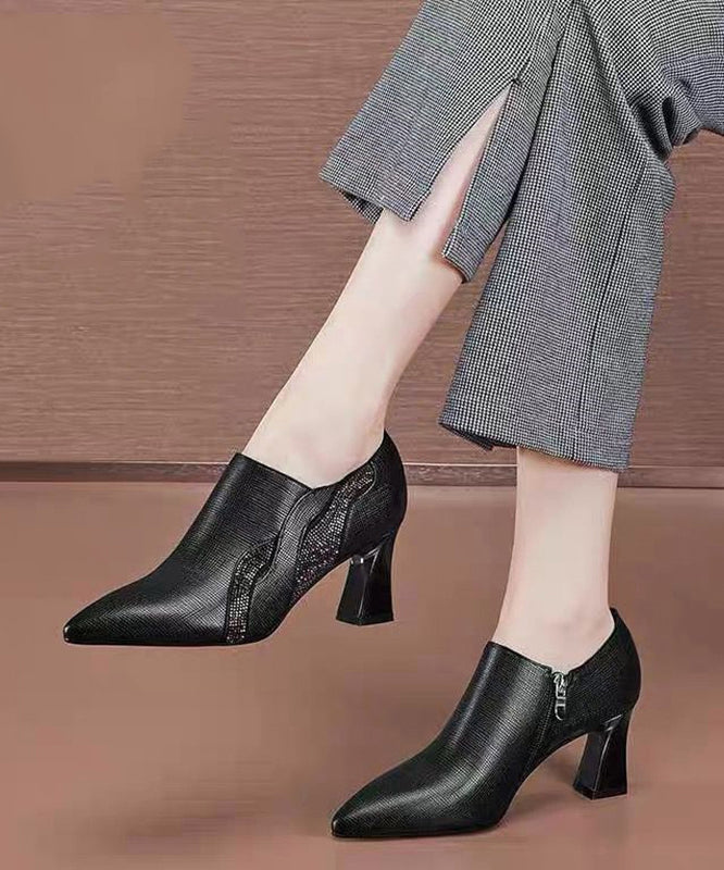 Black Zircon Chic Splicing Versatile Chunky Pointed Toe