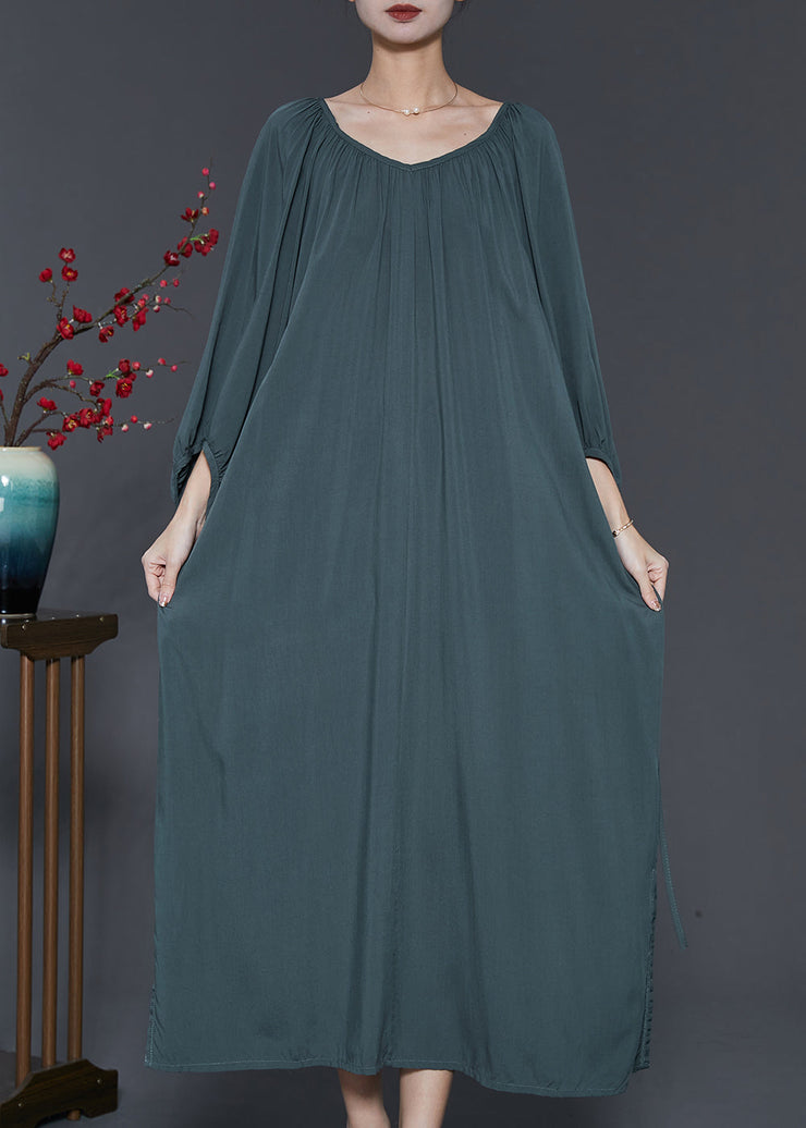 Blackish Green Cotton Robe Dresses Oversized Spring