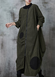 Blackish Green Dot Cotton Trench Coat Asymmetrical Spring