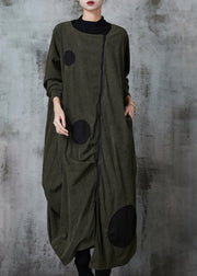 Blackish Green Dot Cotton Trench Coat Asymmetrical Spring