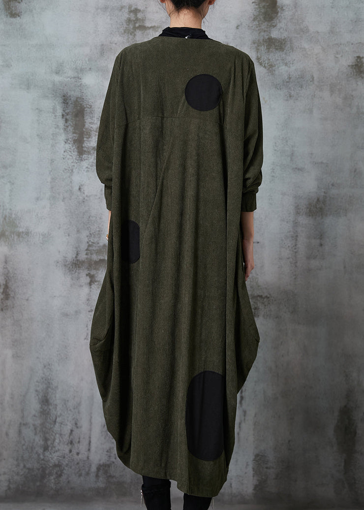 Blackish Green Dot Cotton Trench Coat Asymmetrical Spring