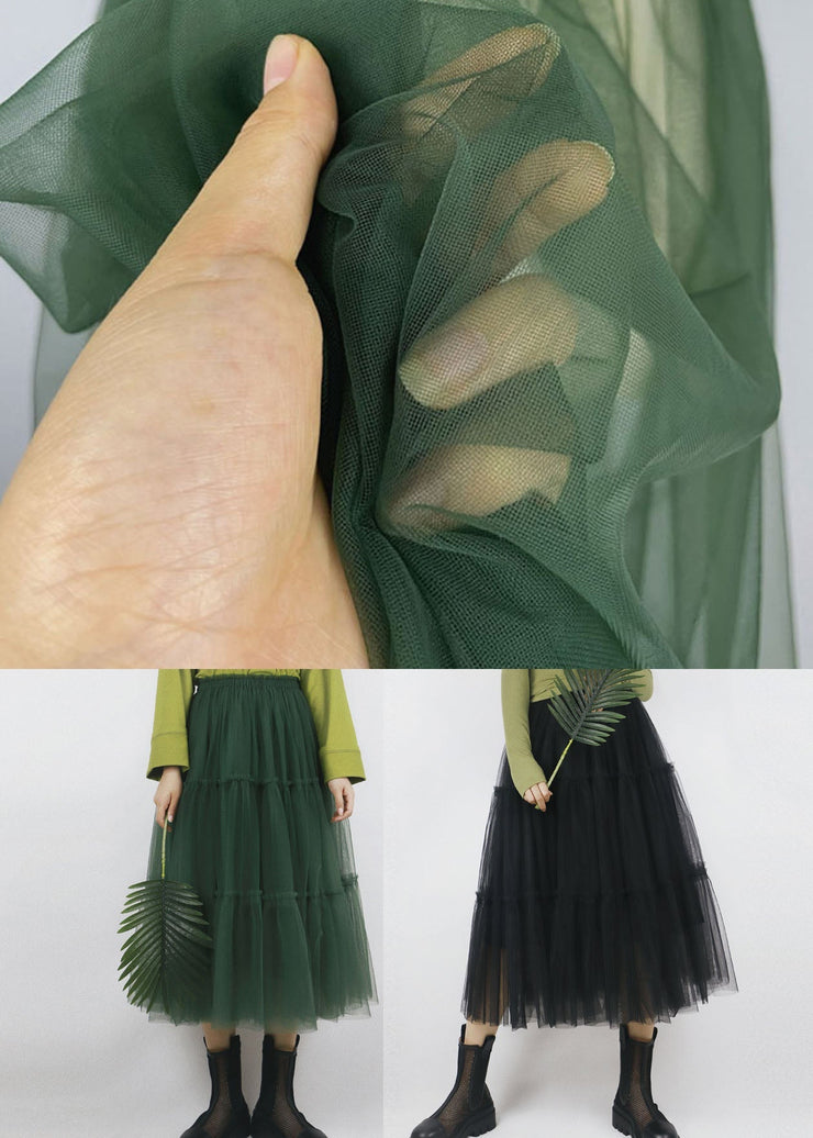 Blackish Green Patchwork Tulle Pleated Skirts High Waist Summer