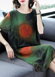 Blackish Green Print Chiffon Long Dress Oversized Summer