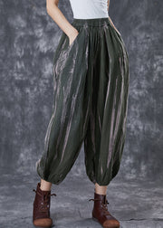 Blackish Green Print Linen Harem Pants Oversized Spring