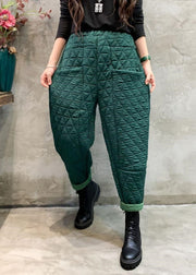 Blackish Green Solid Cotton Filled Crop Pants High Waist