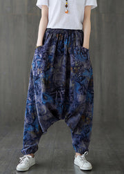 Blue Elastic Waist Loose Lantern Pants Summer