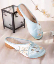 Blue Embroideried Slippers Shoes Women Splicing Cotton Fabric