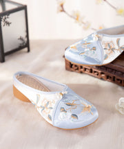 Blue Embroideried Slippers Shoes Women Splicing Cotton Fabric