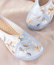 Blue Embroideried Slippers Shoes Women Splicing Cotton Fabric