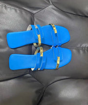 Blue Flats Slide Sandals Faux Leather Fine Splicing Peep Toe