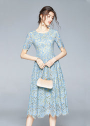 Blue Lace Cinch Dresses Zip Up Exra Large Hem Summer